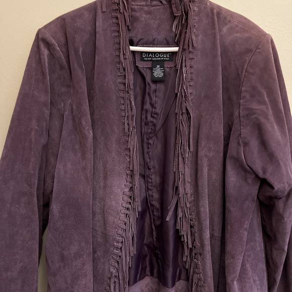 Dialogue Leather Jacket Womens 1X Plus Size Purple Seude Fringe‎ Western Boho - Picture 2 of 10